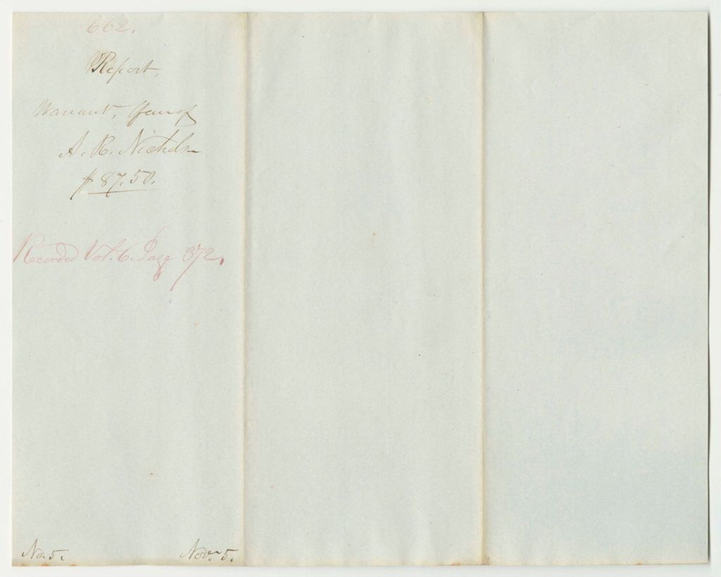 Miniature of Report 662: Warrant in Favor of A.R. Nichols, Secretary of State, for His Salary