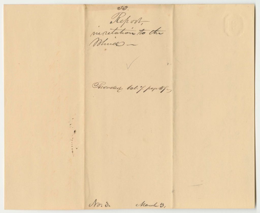 Miniature of Report 53: Report in Relation to the Blind, Sending David Denereux of Knox to the New England Institute