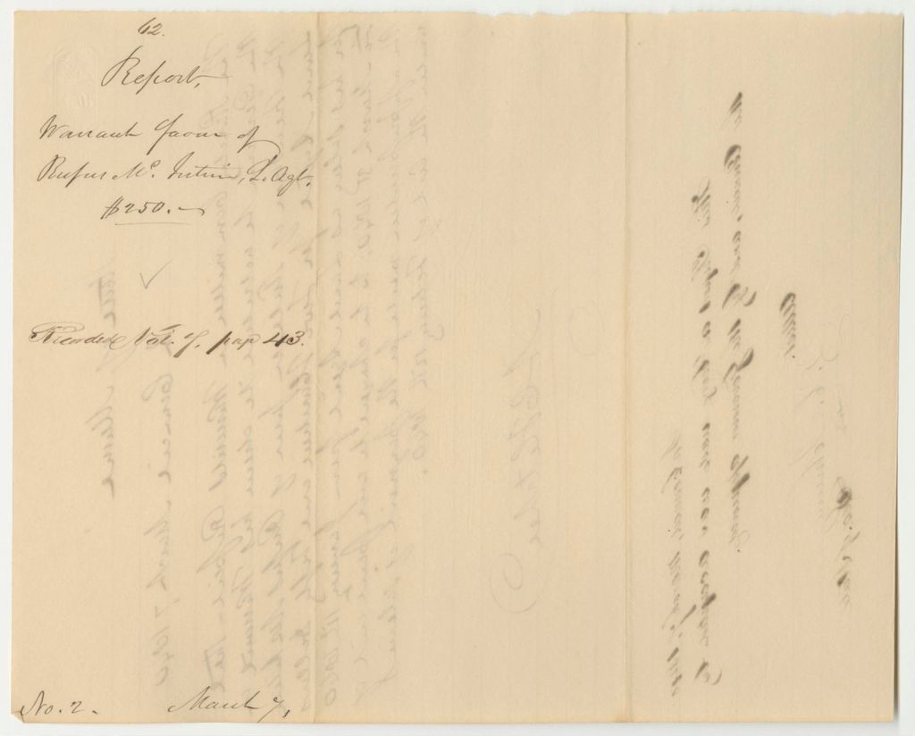 Miniature of Report 62: Warrant in Favor of Rufus McIntire, Land Agent, for His Salary