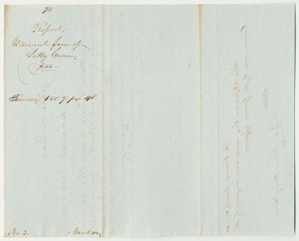 Miniature of Report 73: Warrant in Favor of Sally Grover for a Pension