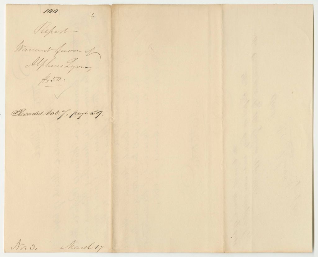 Miniature of Report 100: Warrants in Favor of Alpheus Lyon for Going to Houlton and Monticello to Investigate the Sheriff and Attorney for Aroostook County