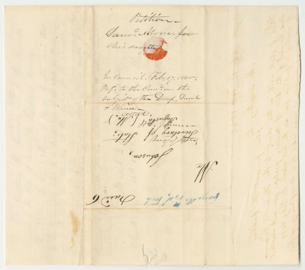 Miniature of Petition of Samuel Morse for Support for His Daughter to Attend the American Asylum at Hartford