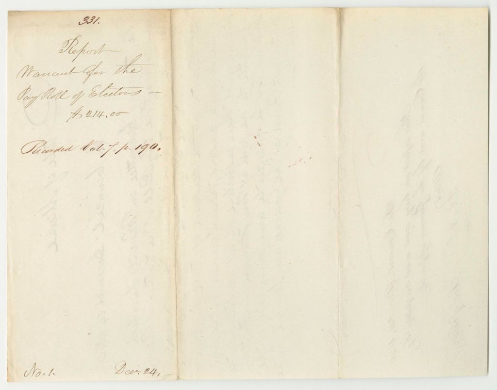 Miniature of Report 331: Report on the Warrant for the Payroll of the Electors for President and Vice President