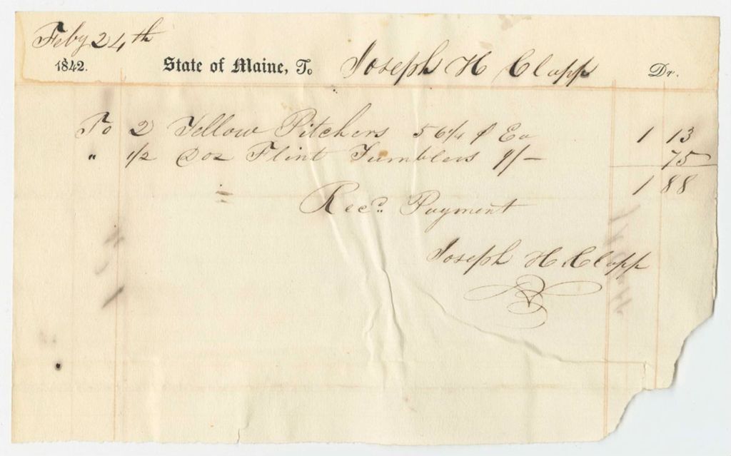 Miniature of Receipts from the Account of Gilman Turner, Superintendent of Public Buildings