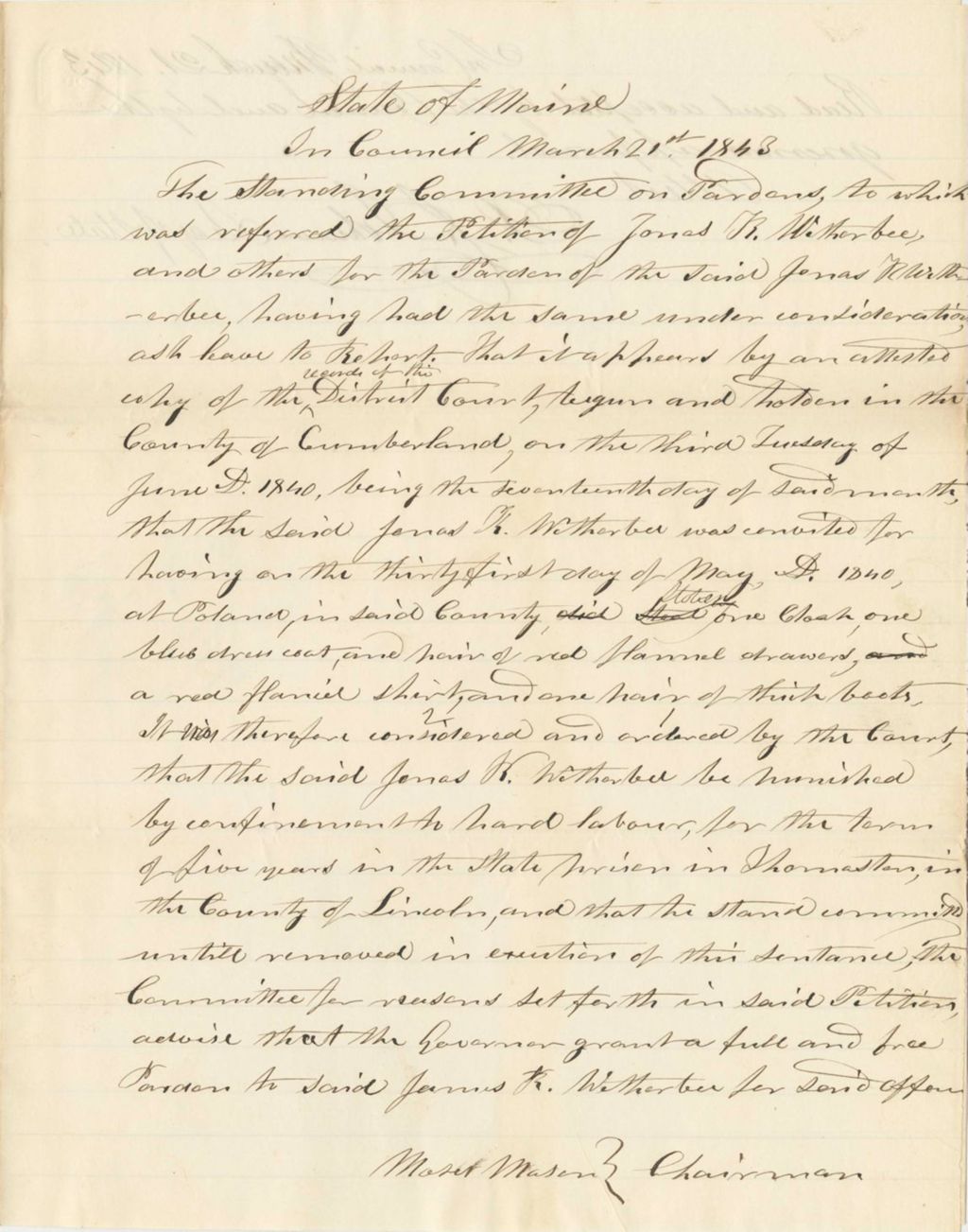 Miniature of Report 81: Report on the Pardon of Jonas K. Weatherby of Poland for Larceny
