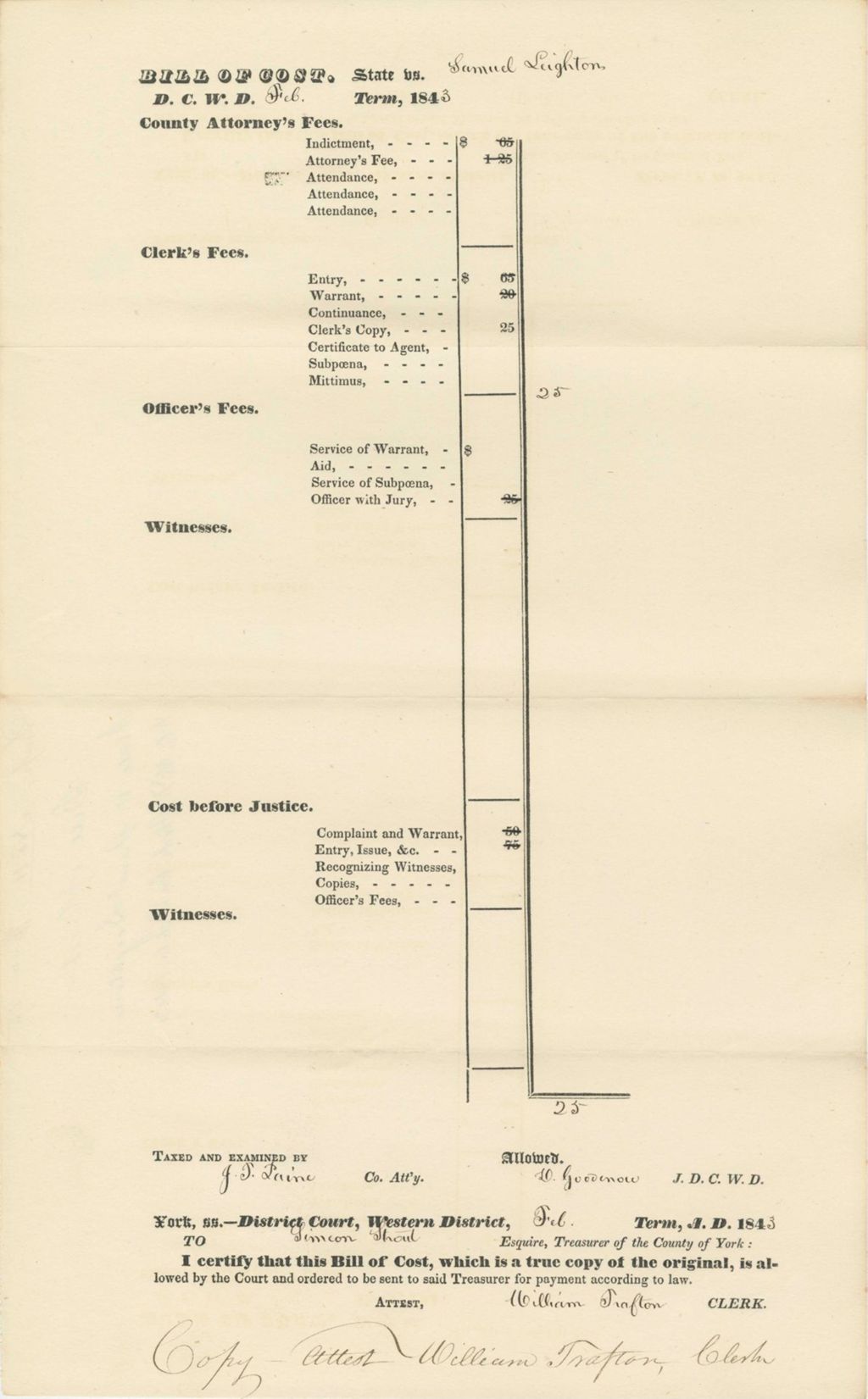 Miniature of Bill of Cost State v. Sam Leighton