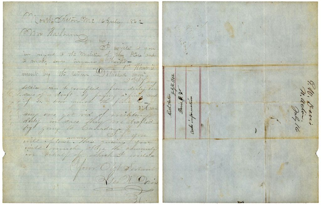 Miniature of Governor Washburn from George W. Davis, regarding information regarding the soldiers