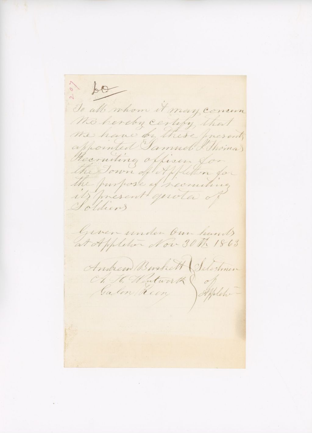 Miniature of Letter from Andrew Burkett and A.H. Wentworth Regarding Quota
