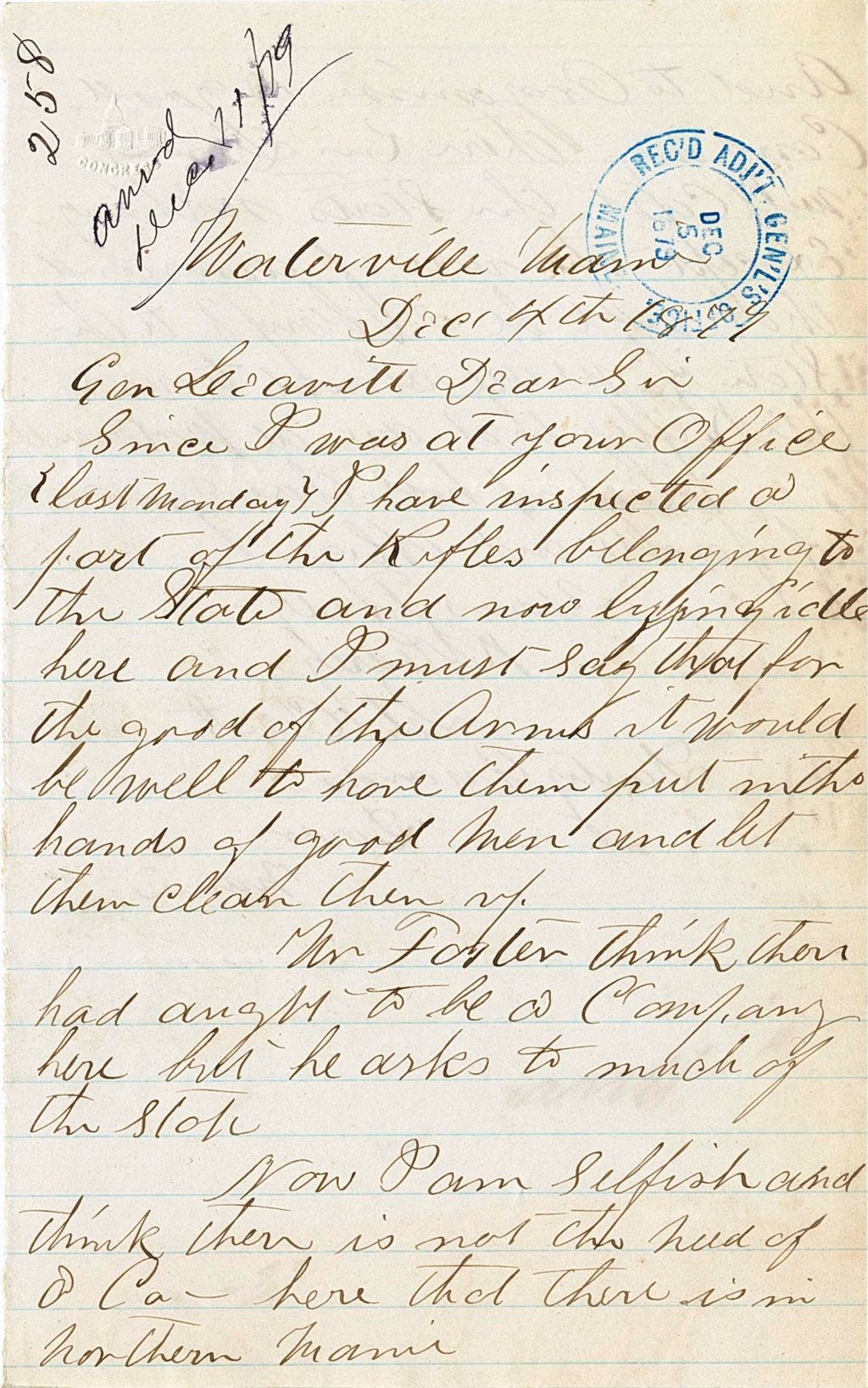 Miniature of N [Learey] Requesting permission to use arms located in Northern Maine