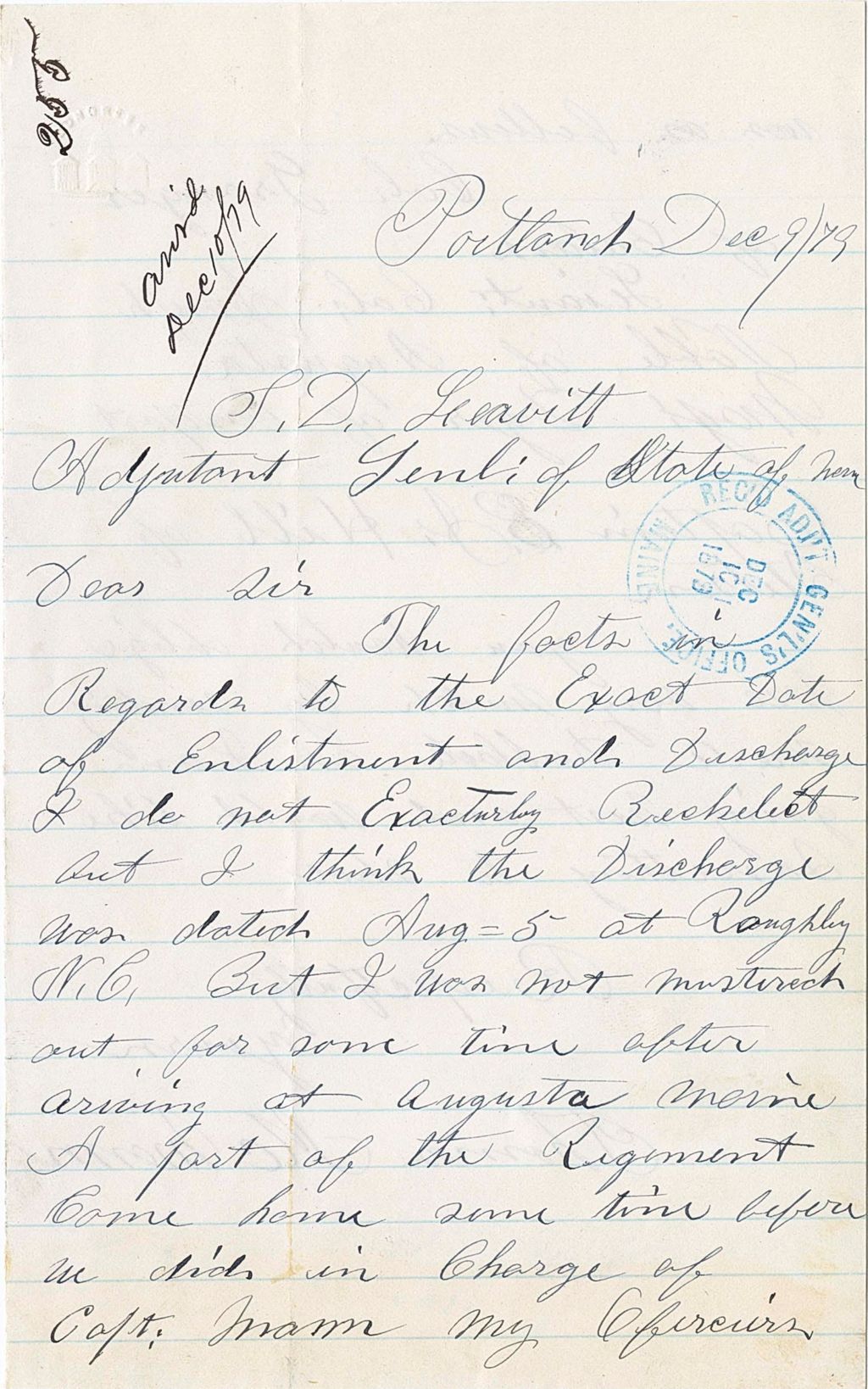 Miniature of Thomas McMann requesting his certificate of enlistment and discharge