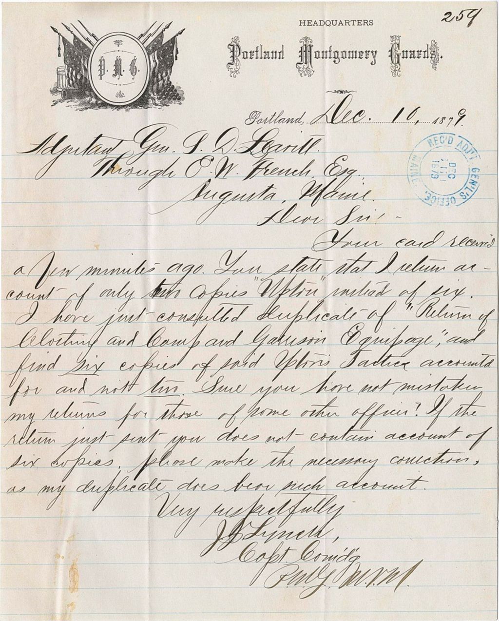 Miniature of J. J. Lyneta inquiring about receiving six returns instead of the two he was expecting