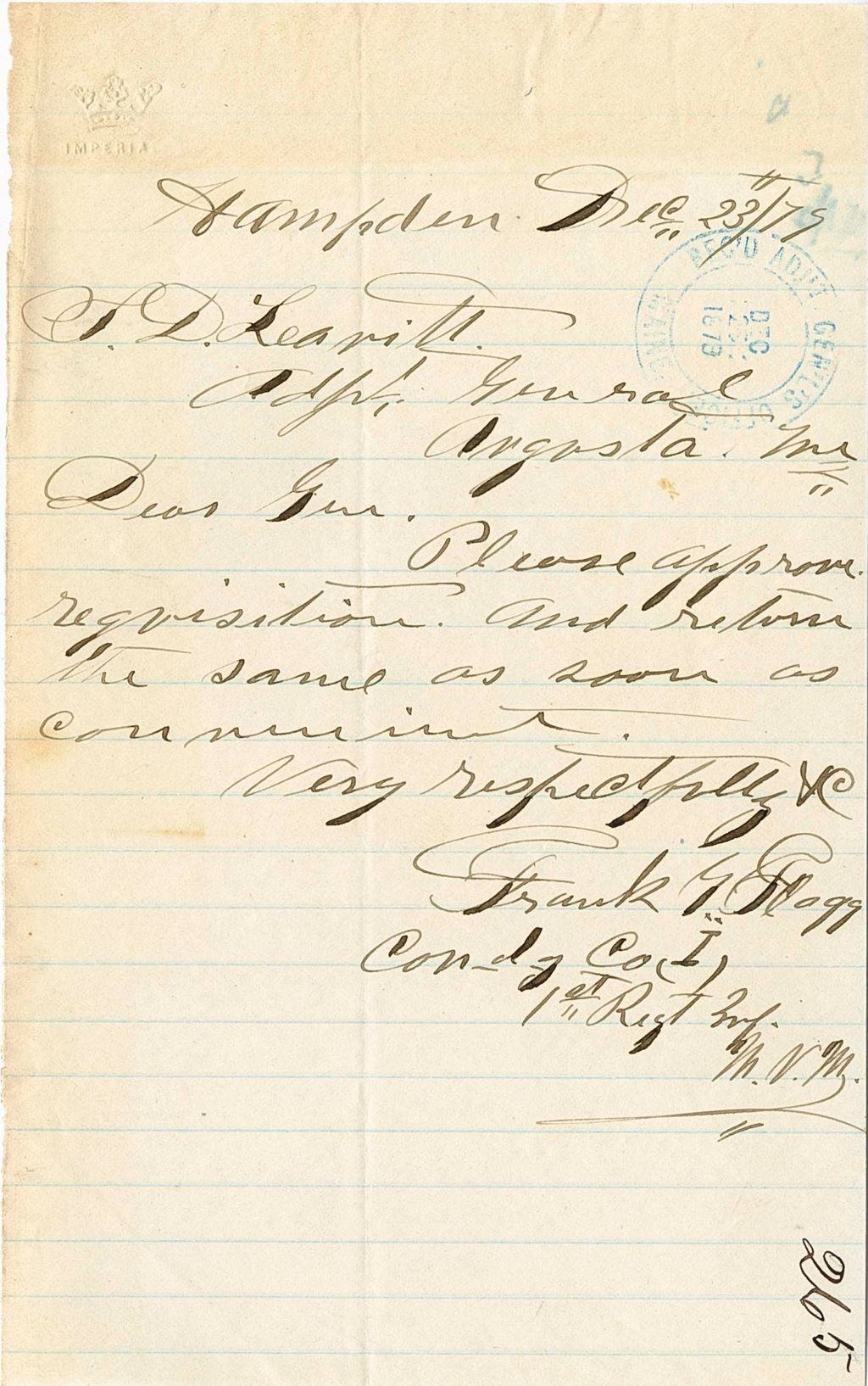 Miniature of Frank G. Hogg requisition request for approval