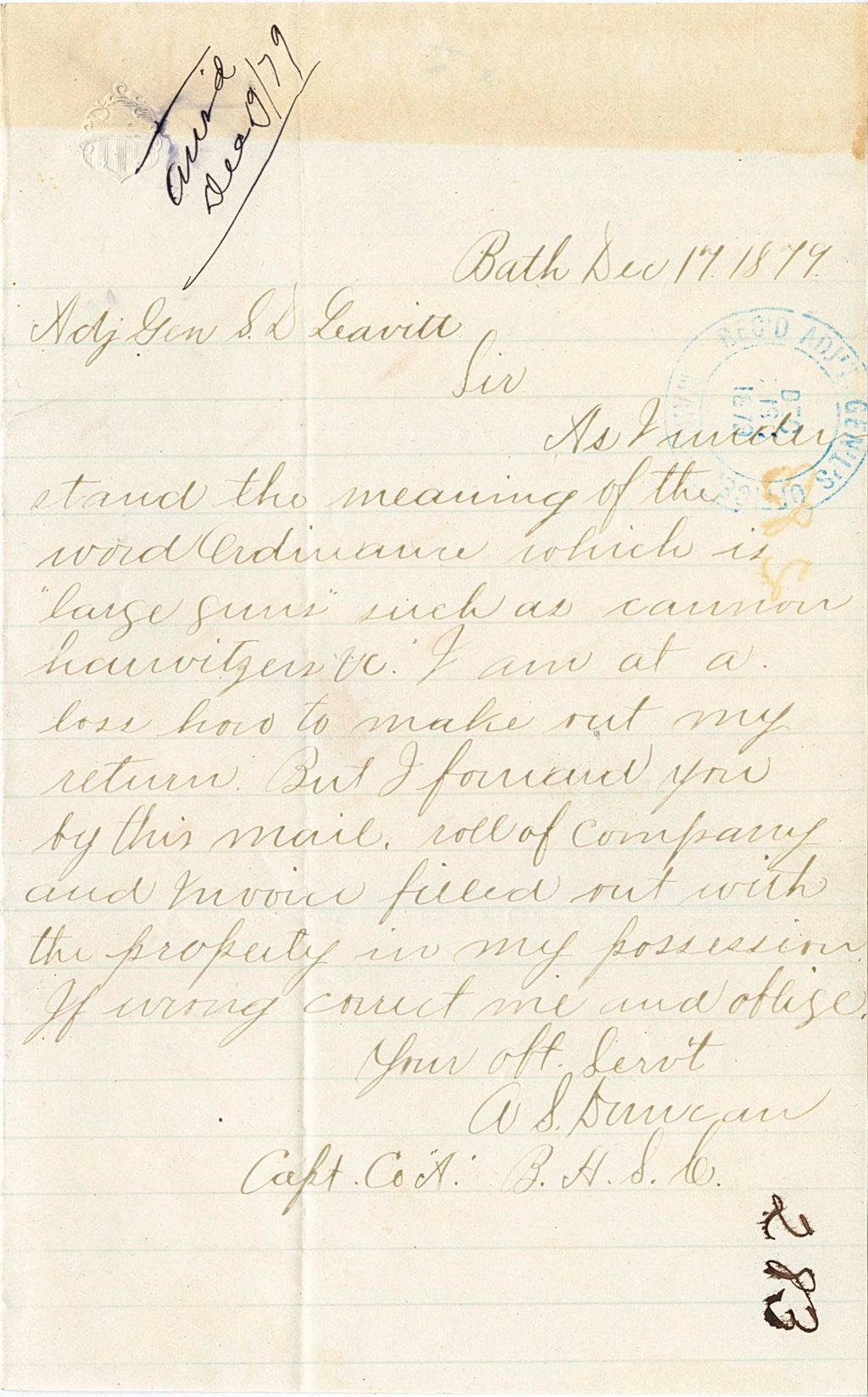 Miniature of A. S. Bowean sending back a roll of company and invoice