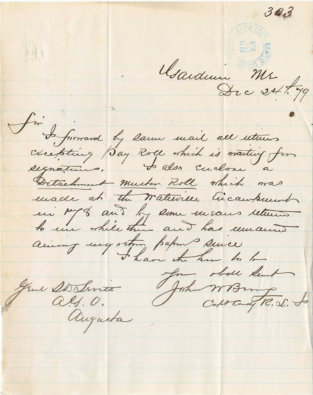 Miniature of John N. Berry sending a Detachment Member Roll