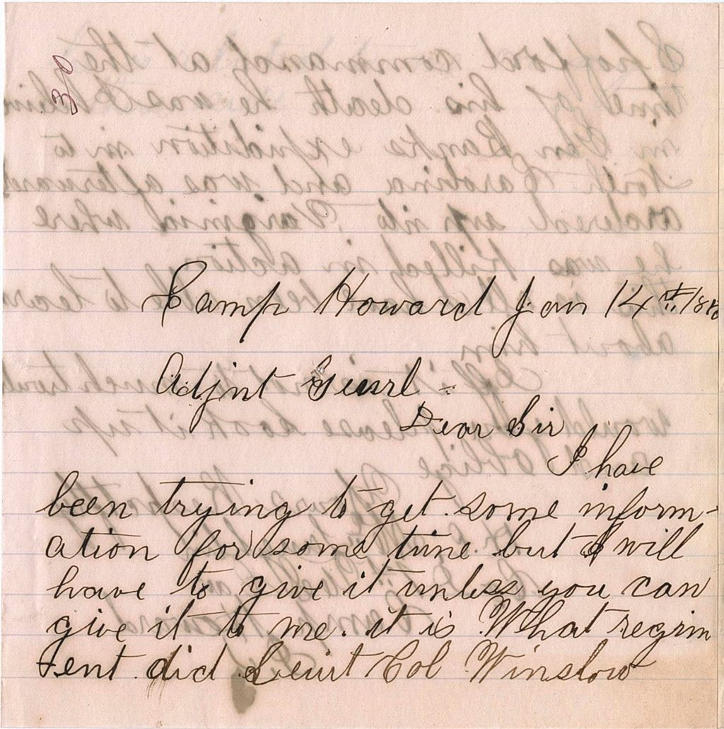 Miniature of H. C. McLaughlin requesting what regiment Leuit. Col. Winslow Shofford commanded at the time of his death