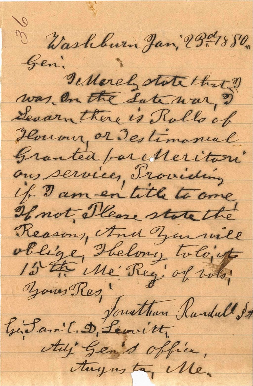 Miniature of Jonathan Randall Sr. requesting a testimonial of his service