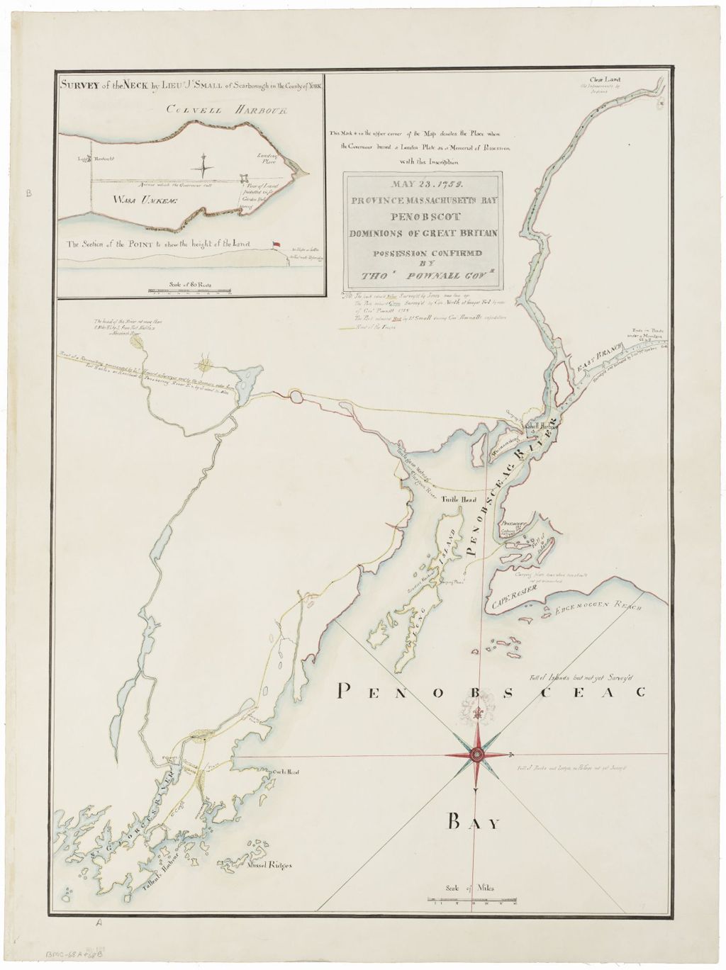 Miniature of BMC 68A--Province Massachusetts Bay Penobscot Dominions of Great Britain Possession Confirm'd by Thos. Pownall Govr.