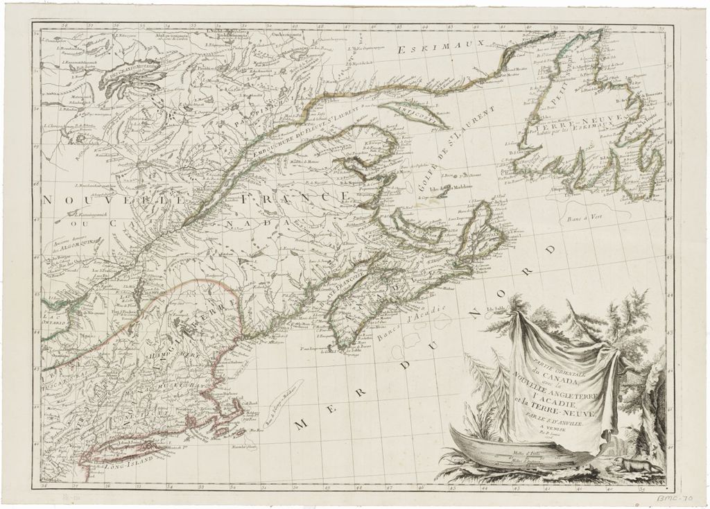 Miniature of BMC 70--Partie orientale du Canada, avec la Nouvelle Angleterre, l'Acadie, et la Terre-Neuve  par le S. D'Anville, 1776