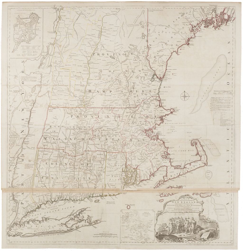 Miniature of BMC 84--A map of the most inhabited part of New England : containing the provinces of Massachusets Bay and New Hampshire, with the colonies of Conecticut and Rhode Island, divided into counties and townships : the whole composed from actual surveys and its situation adjusted by astronomical observations, 1774