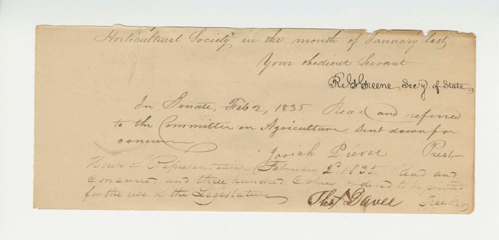 Miniature of Note to the President of the Senate and Speaker of the House