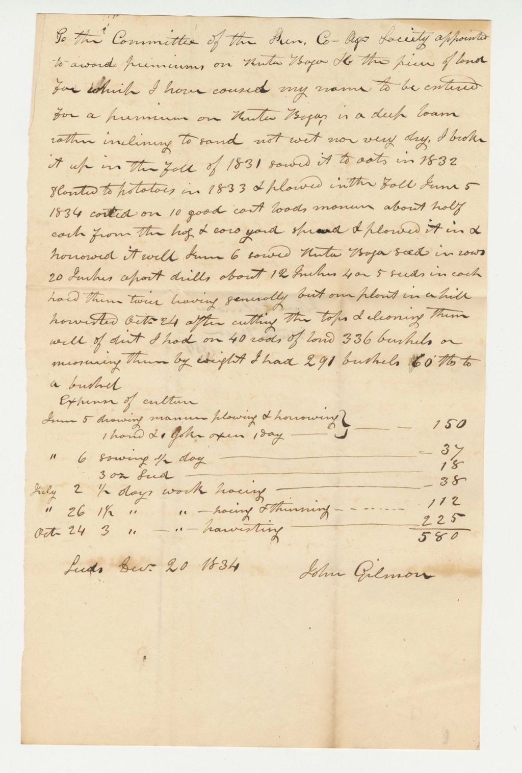 Miniature of Statement of John Gilmore on Rutabaga