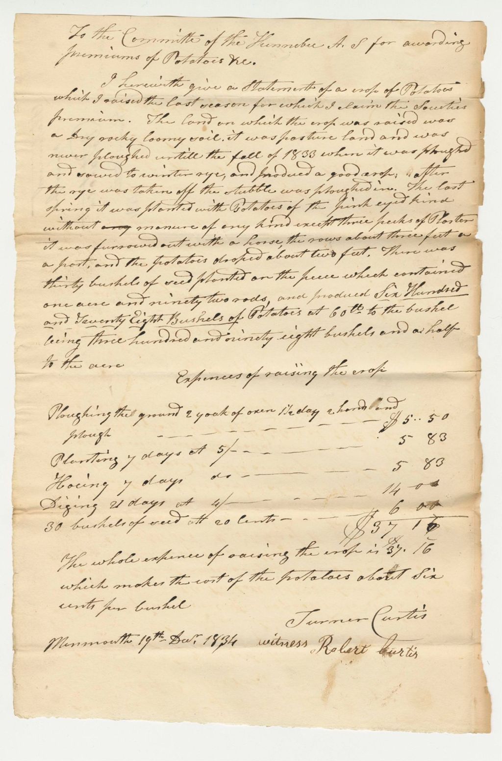 Miniature of Statement of Turner Curtis on Potatoes