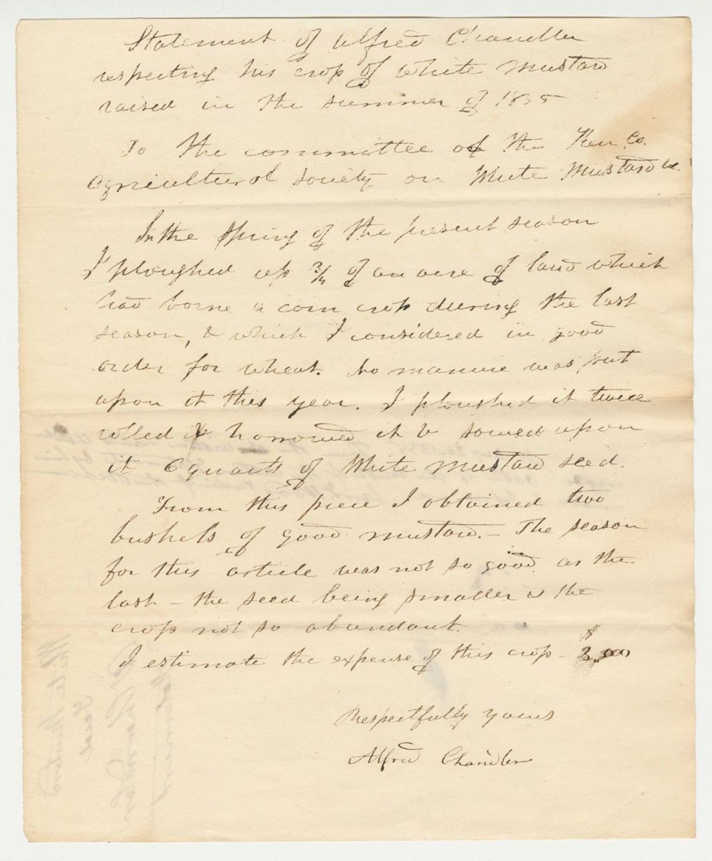Miniature of Statement of Alfred Chandler on White Mustard Seed