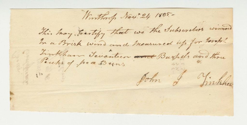 Miniature of Pea Bean Certificate for Joseph Tinkham