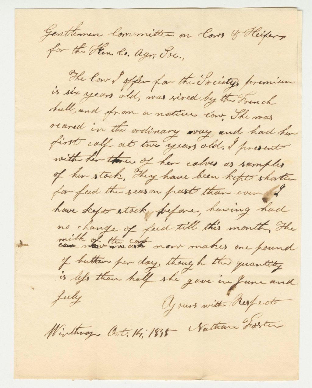 Miniature of Statement of N. Foster on Cow