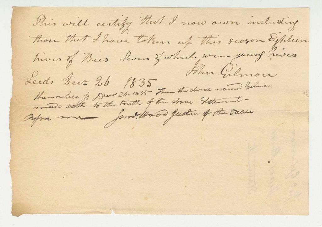 Miniature of Statement of John Gilmore on Bees