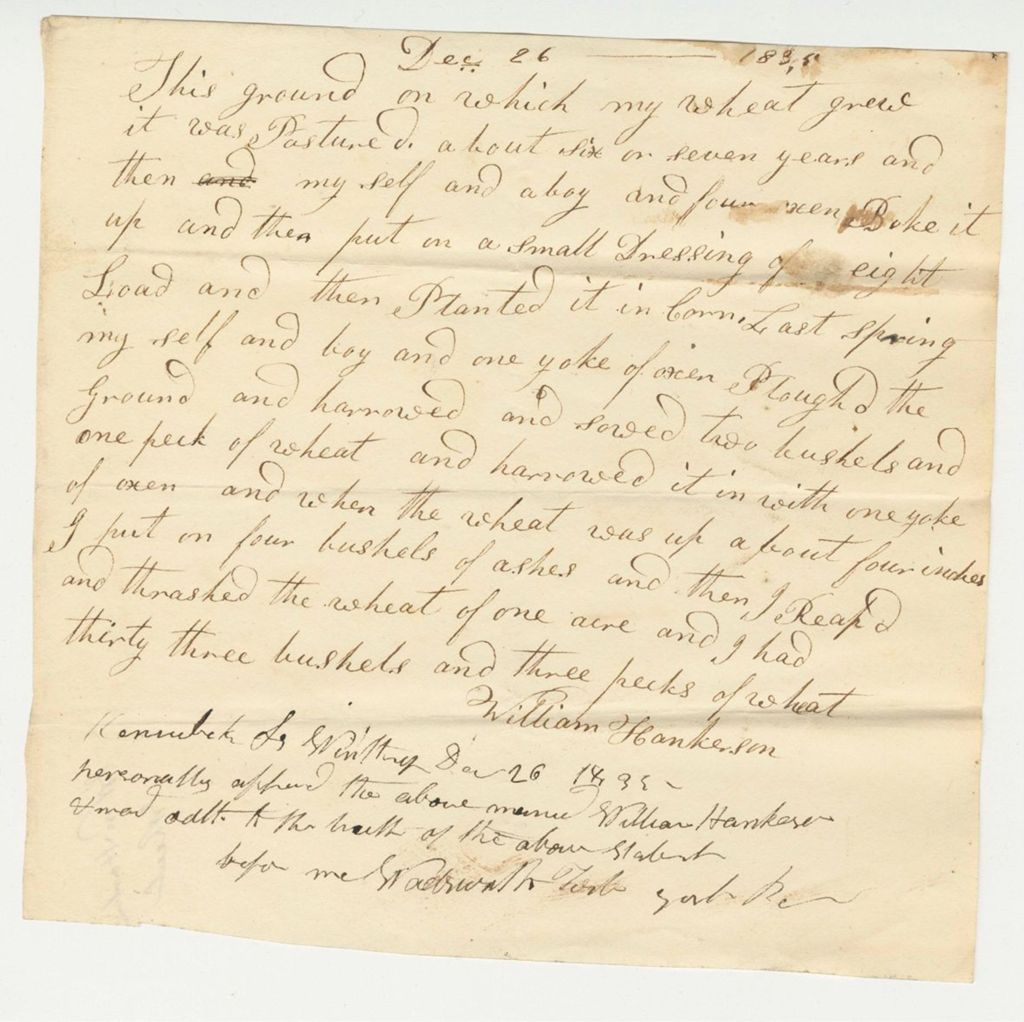 Miniature of Statement of William Hankerson on Wheat