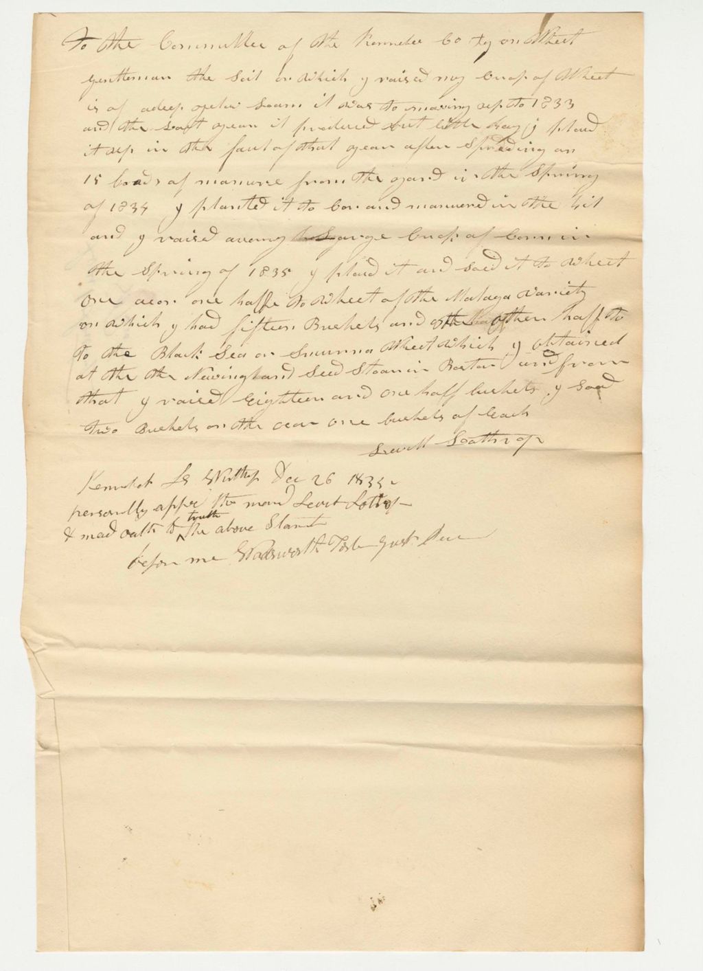 Miniature of Statement of Leavitt Lothrop on Summer Wheat