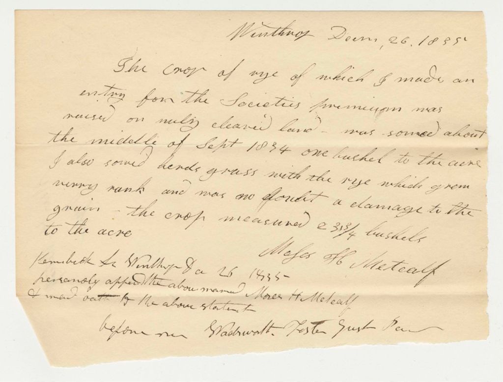 Miniature of Statement of Maj. H. Metcalf on Rye