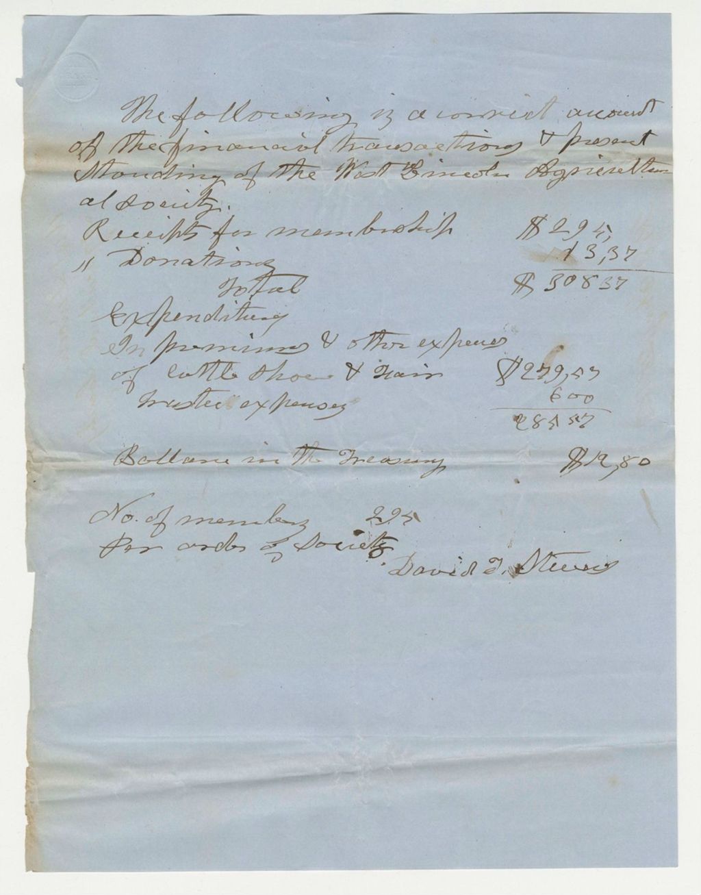 Miniature of Receipt Statements of West Lincoln Agricultural Society
