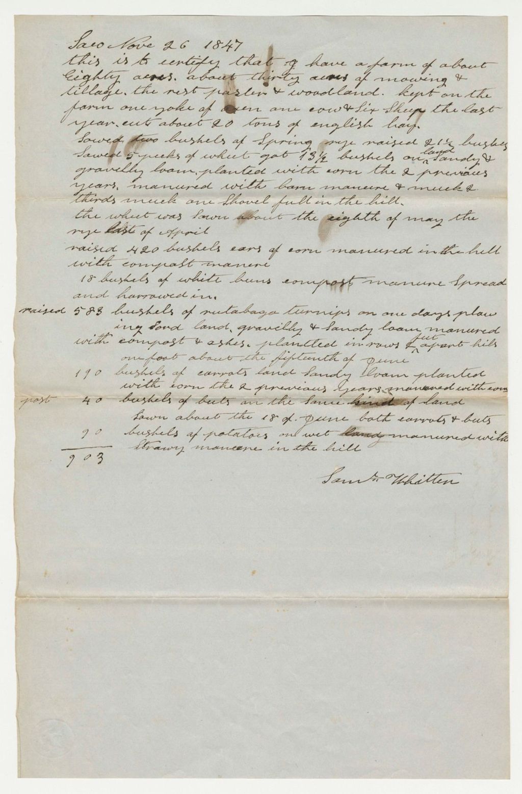 Miniature of Statement on Whitten Farm