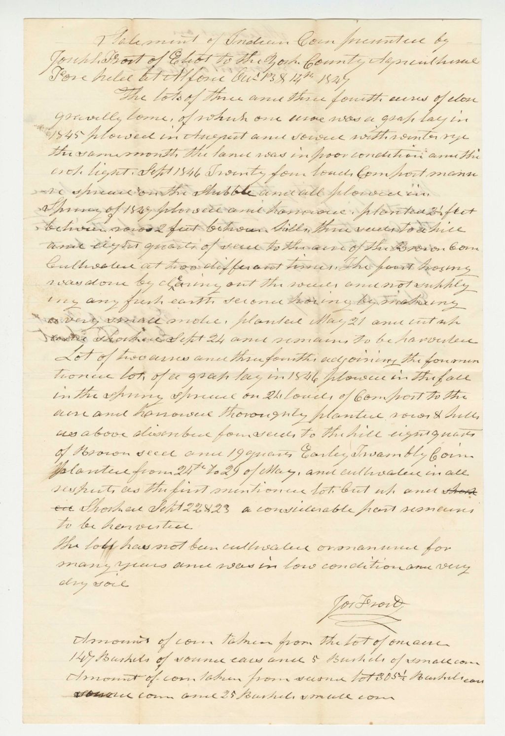 Miniature of Statement of John Frost on Corn