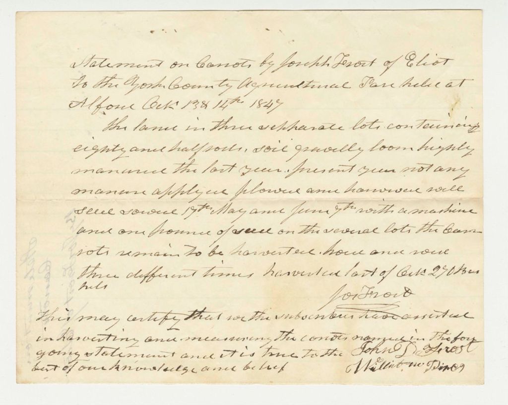 Miniature of Statement of John Frost on Carrots