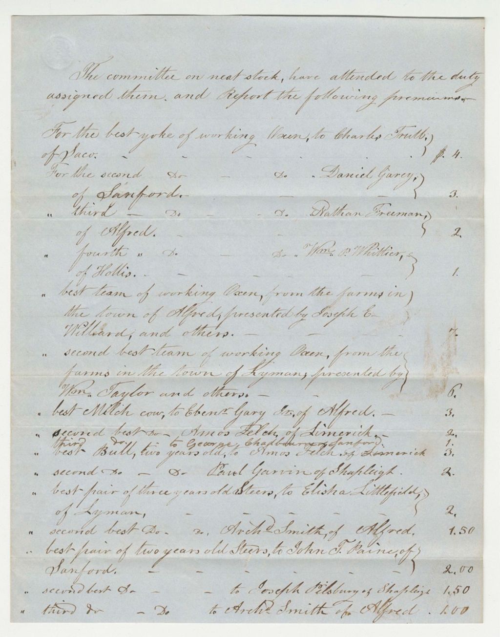 Miniature of Report of Committee on Meat Stock