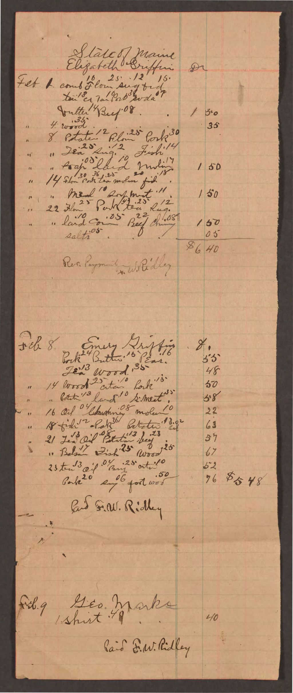 Miniature of Account with F.W. Ridley for support of paupers