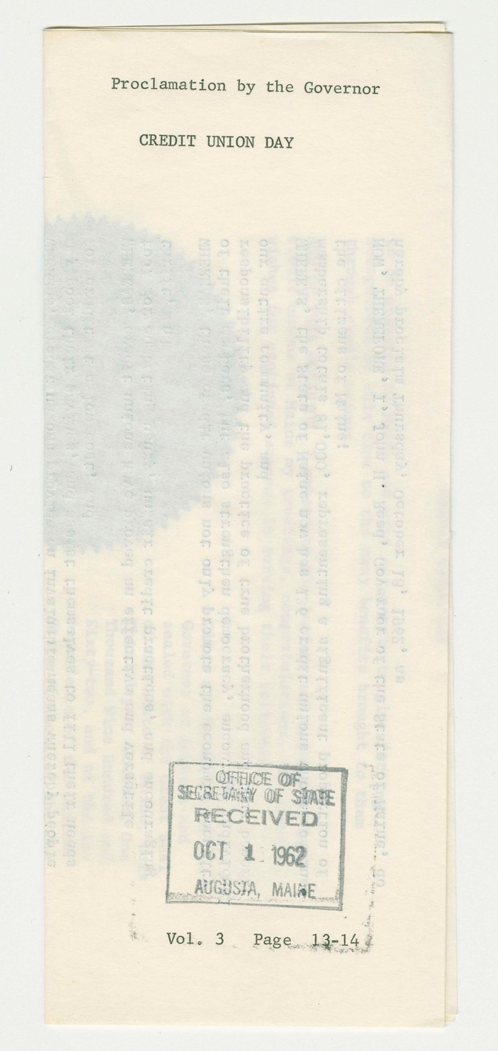 Miniature of Credit Union Day Proclamation