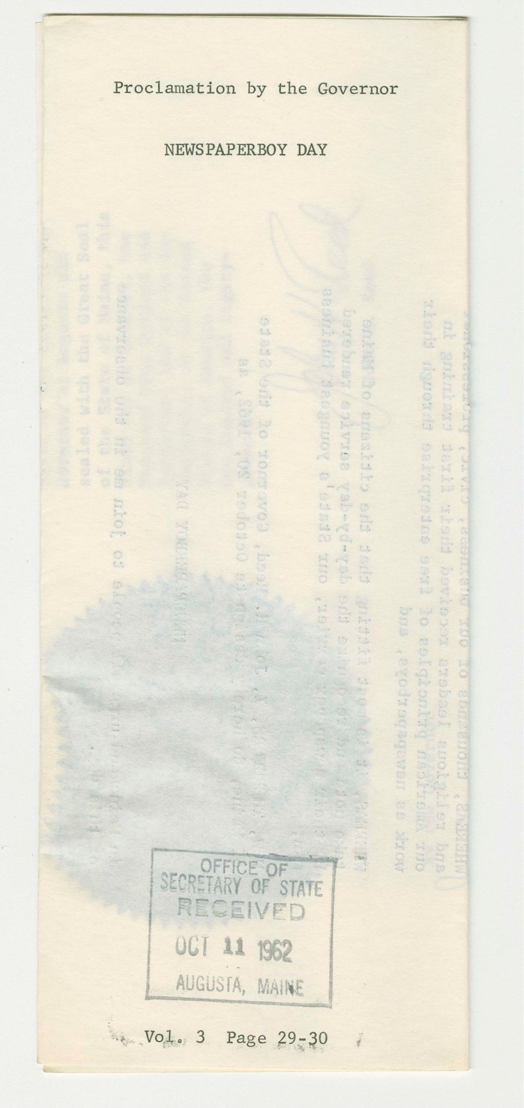 Miniature of Newspaperboy Day Proclamation
