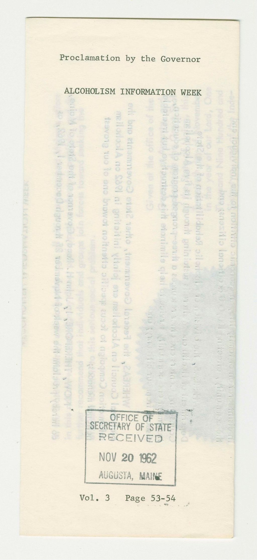 Miniature of Alcoholism Information Week Proclamation