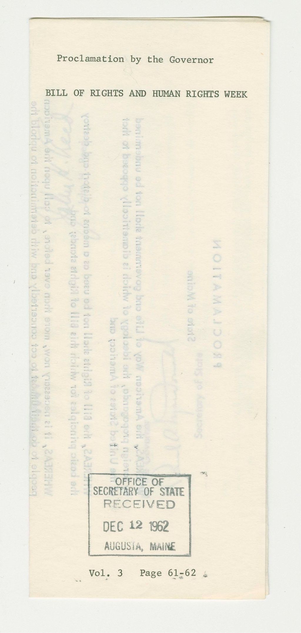 Miniature of Bill of Rights and Human Rights Week Proclamation