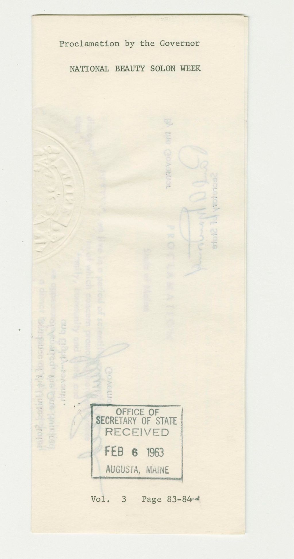 Miniature of National Beauty Salon Weel Proclamation