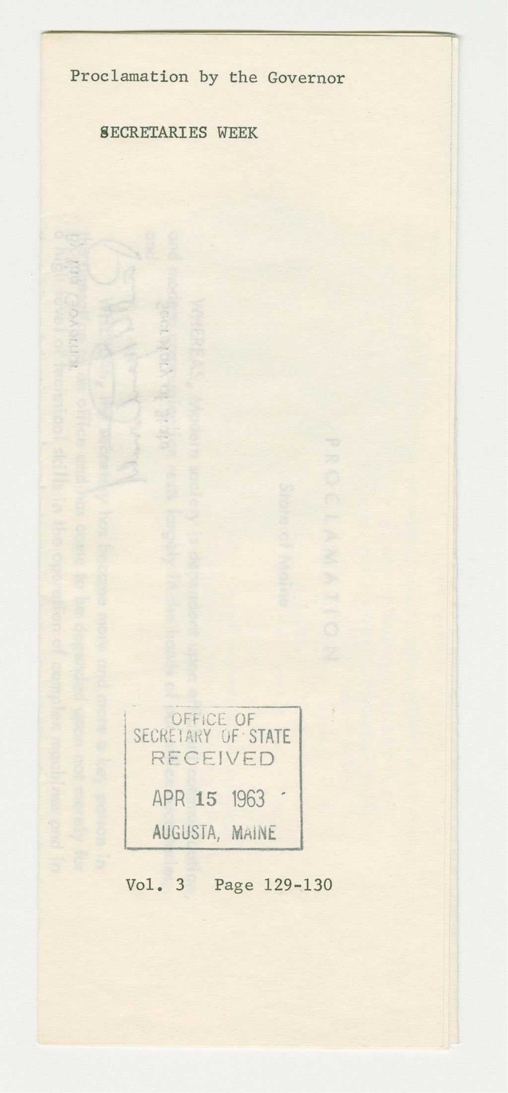 Miniature of Secretaries Week Proclamation
