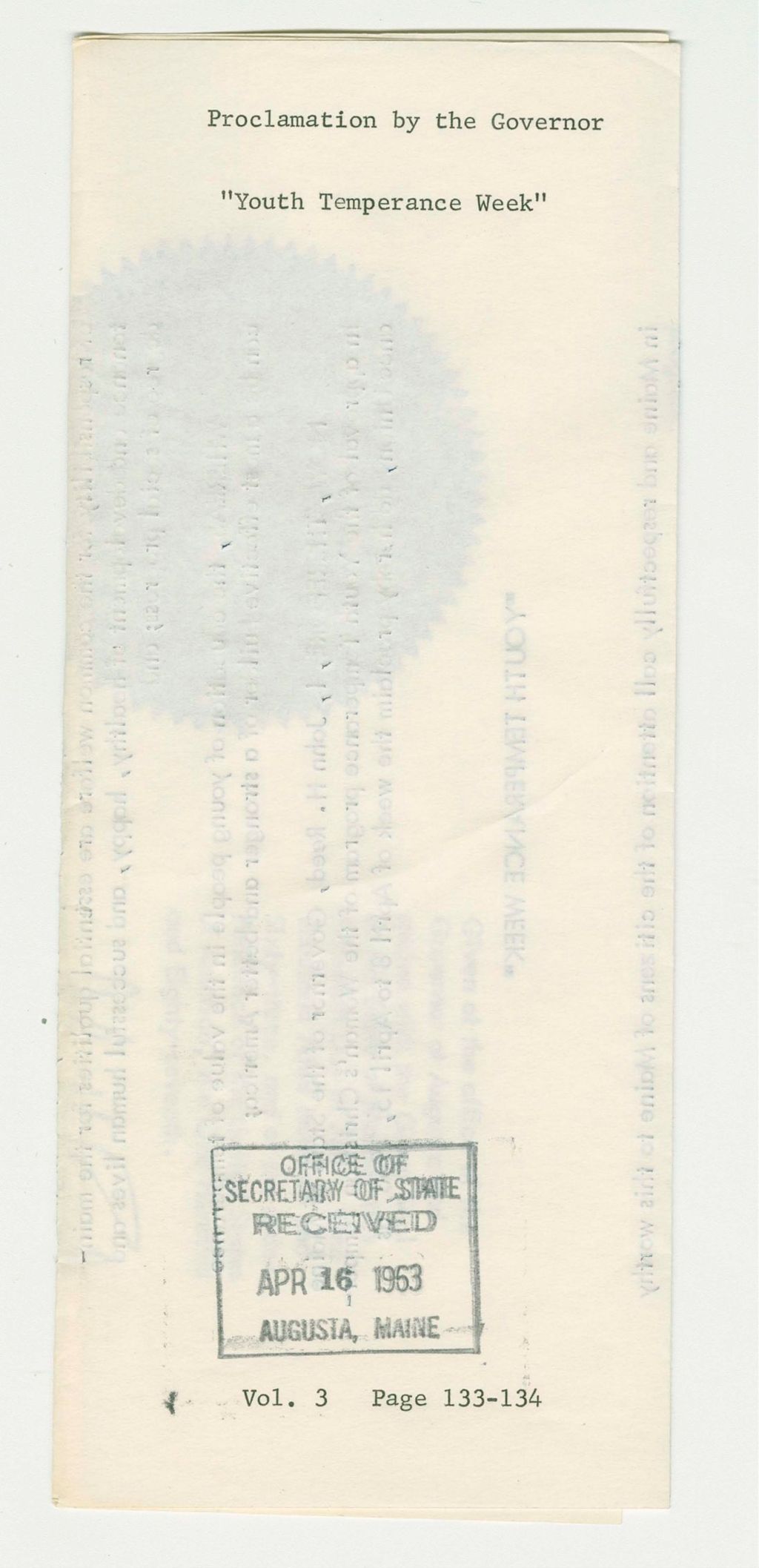 Miniature of "Youth Temperance Week" Proclamation