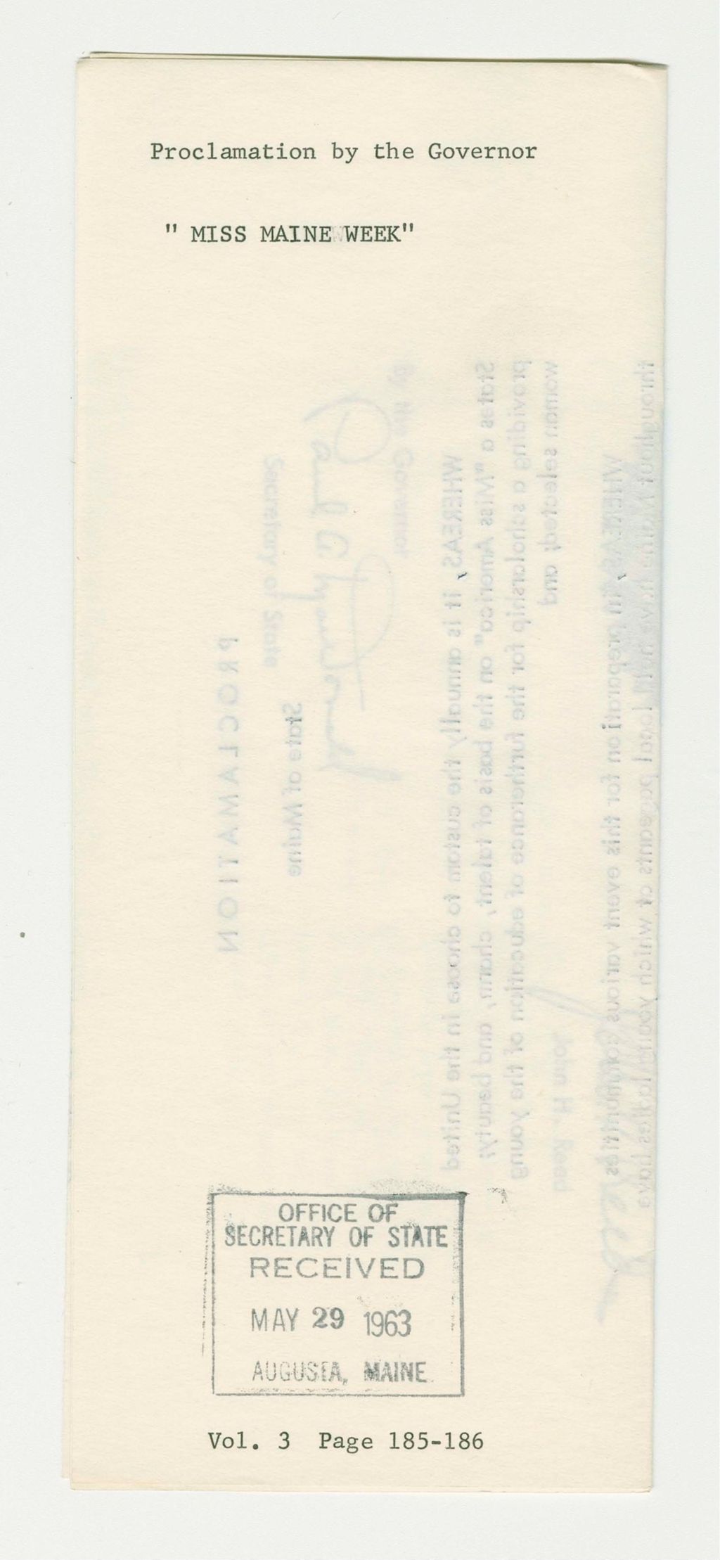 Miniature of Miss Maine Week Proclamation