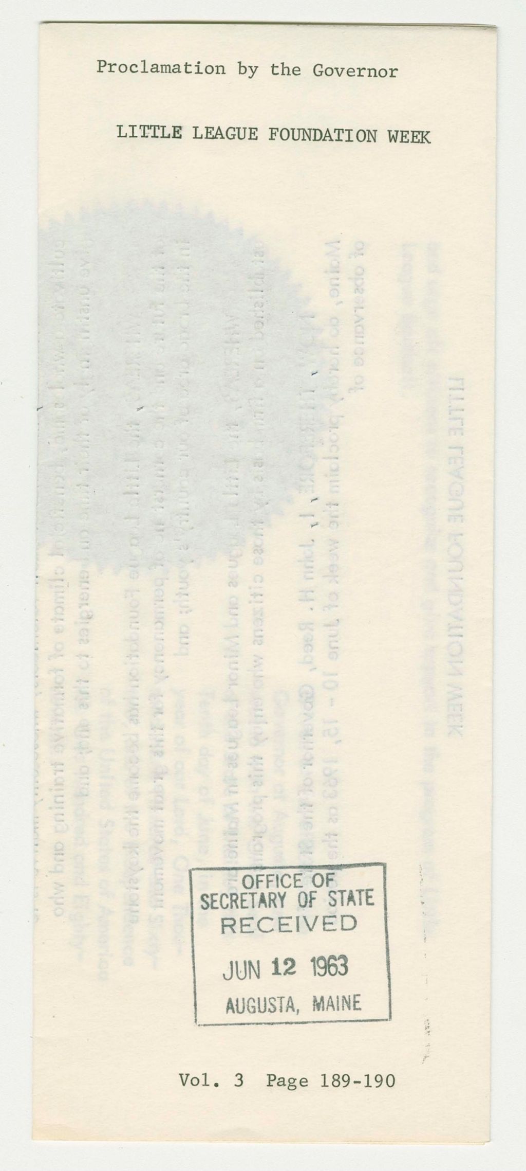 Miniature of Little League Foundation Week Proclamation