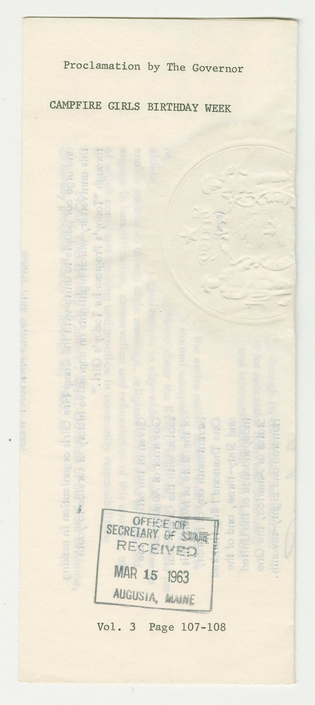 Miniature of Campfire Girls Birthday Week Proclamation
