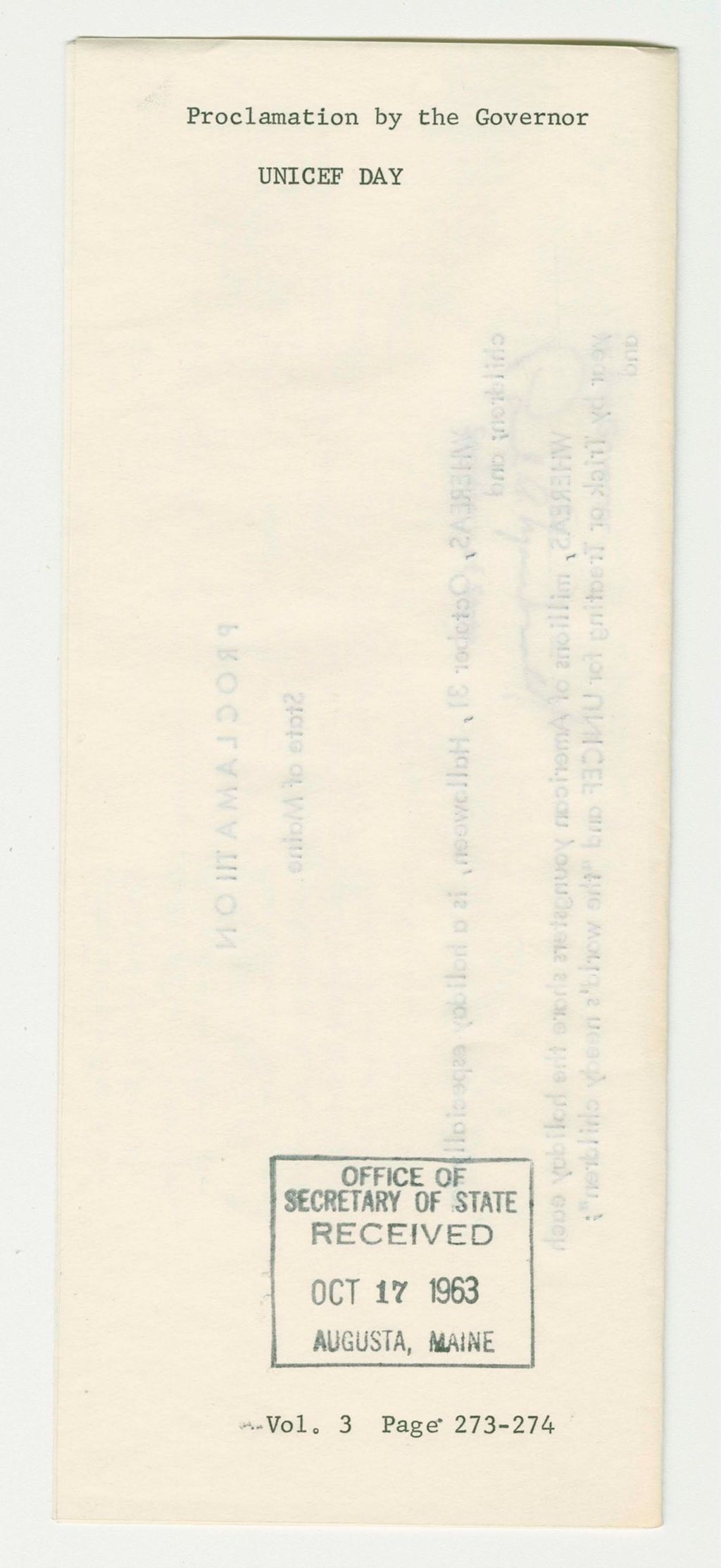 Miniature of UNICEF Day Proclamation